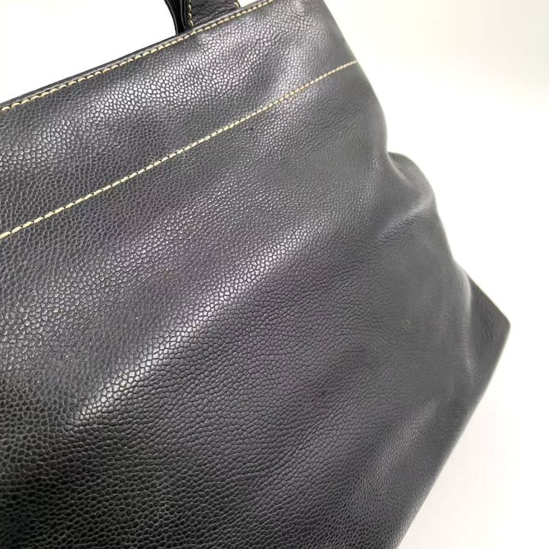 Chanel Coco Mark Caviar Skin Serial No 7 Caviar Skin Black Tote Bag Silver