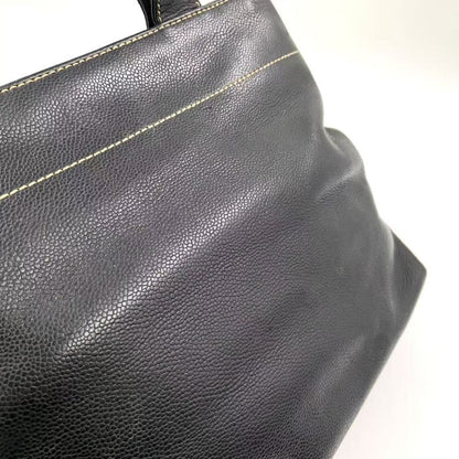 Chanel Coco Mark Caviar Skin Serial No 7 Caviar Skin Black Tote Bag Silver