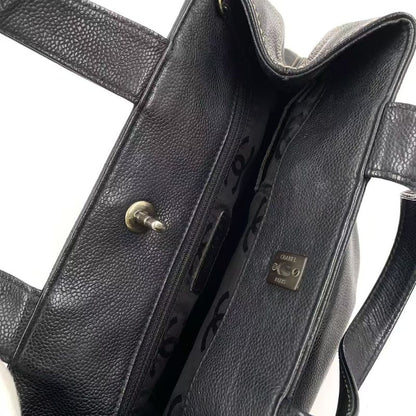Chanel Coco Mark Caviar Skin Serial No 7 Caviar Skin Black Tote Bag Silver