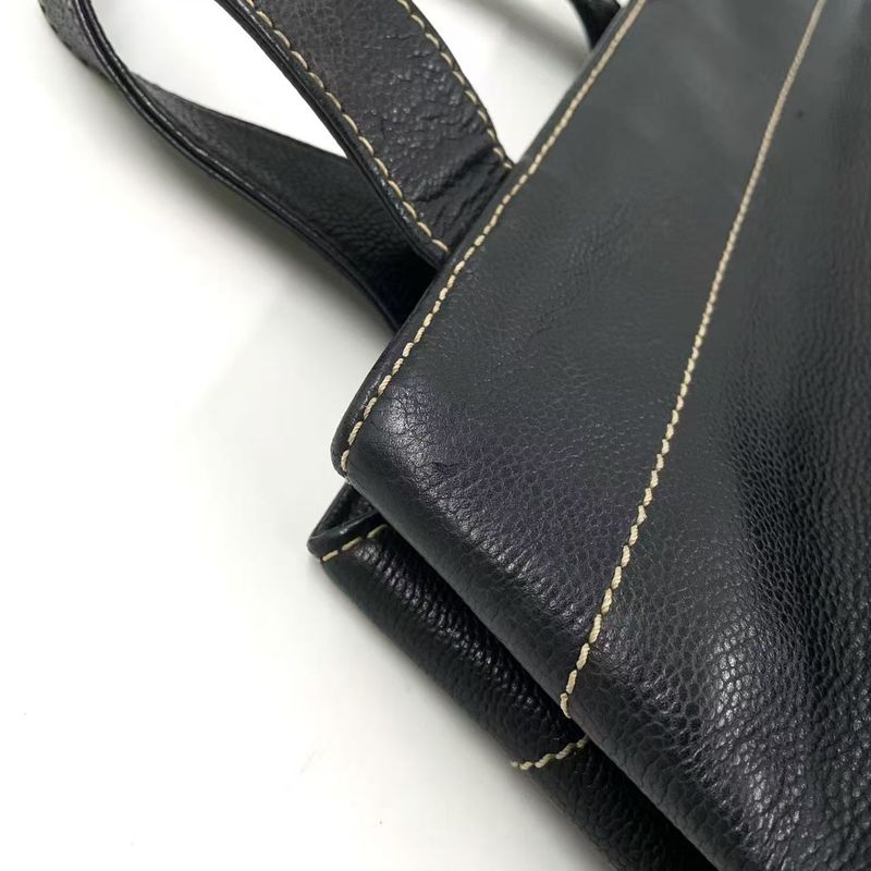 Chanel Coco Mark Caviar Skin Serial No 7 Caviar Skin Black Tote Bag Silver