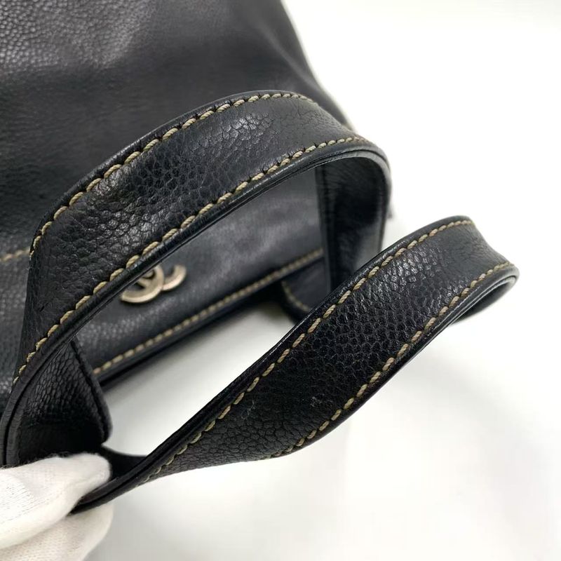 Chanel Coco Mark Caviar Skin Serial No 7 Caviar Skin Black Tote Bag Silver