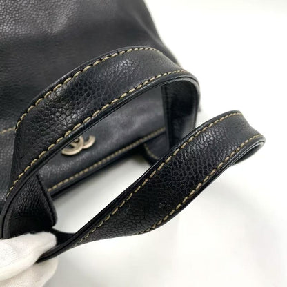 Chanel Coco Mark Caviar Skin Serial No 7 Caviar Skin Black Tote Bag Silver