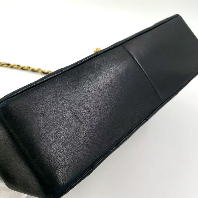 Chanel Diana Matelasse Serial Number Unknown Leather Black Shoulder Bag Gold