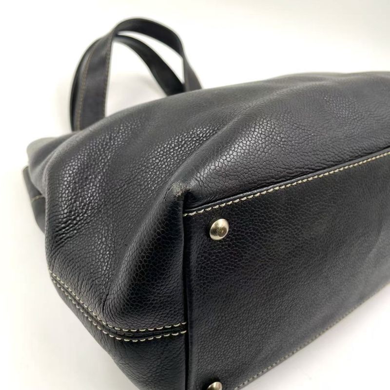 Chanel Coco Mark Caviar Skin Serial No 7 Caviar Skin Black Tote Bag Silver