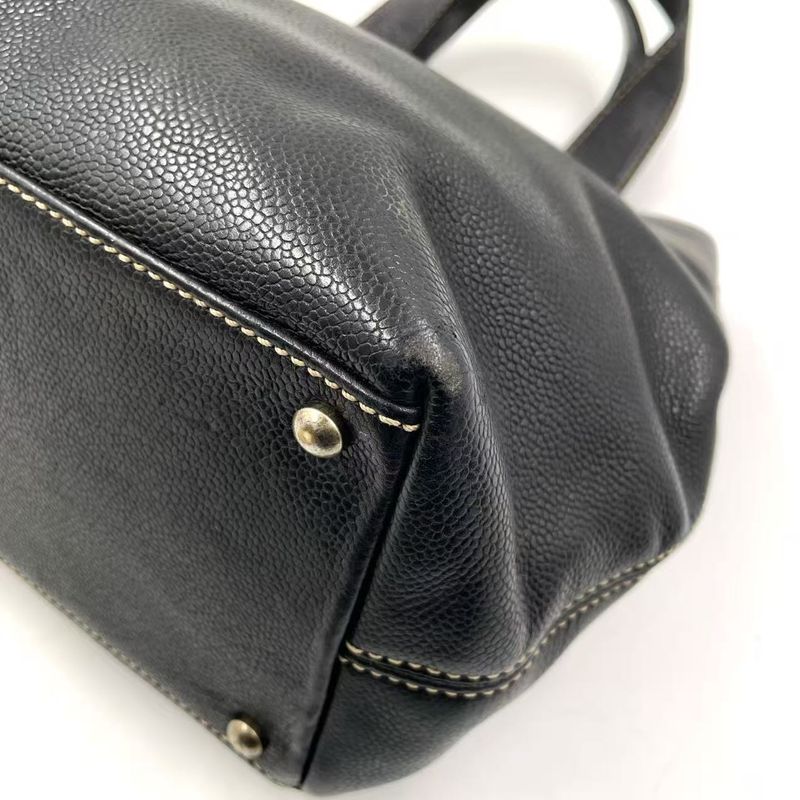 Chanel Coco Mark Caviar Skin Serial No 7 Caviar Skin Black Tote Bag Silver