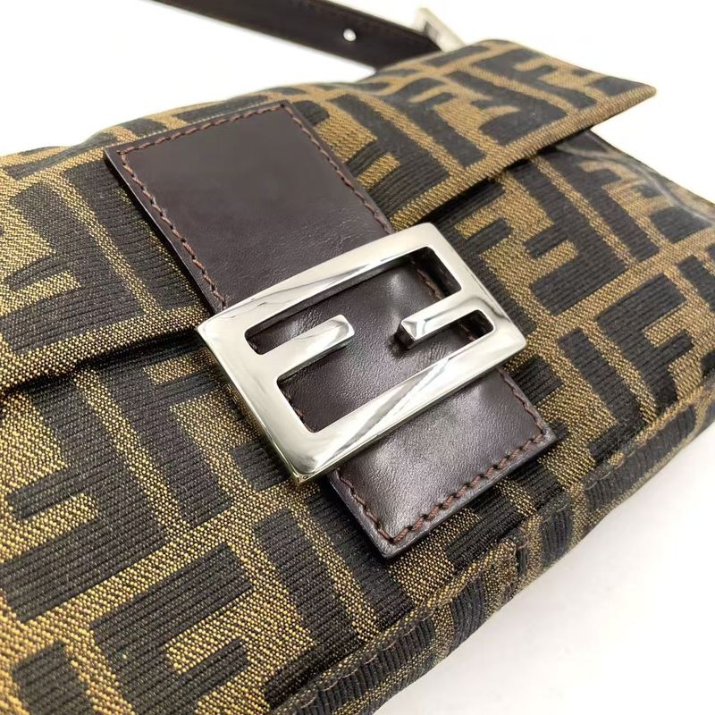 Fendi Mamma Bucket Zucca Pattern Shoulder Bag Canvas Brown And Beige Handbag
