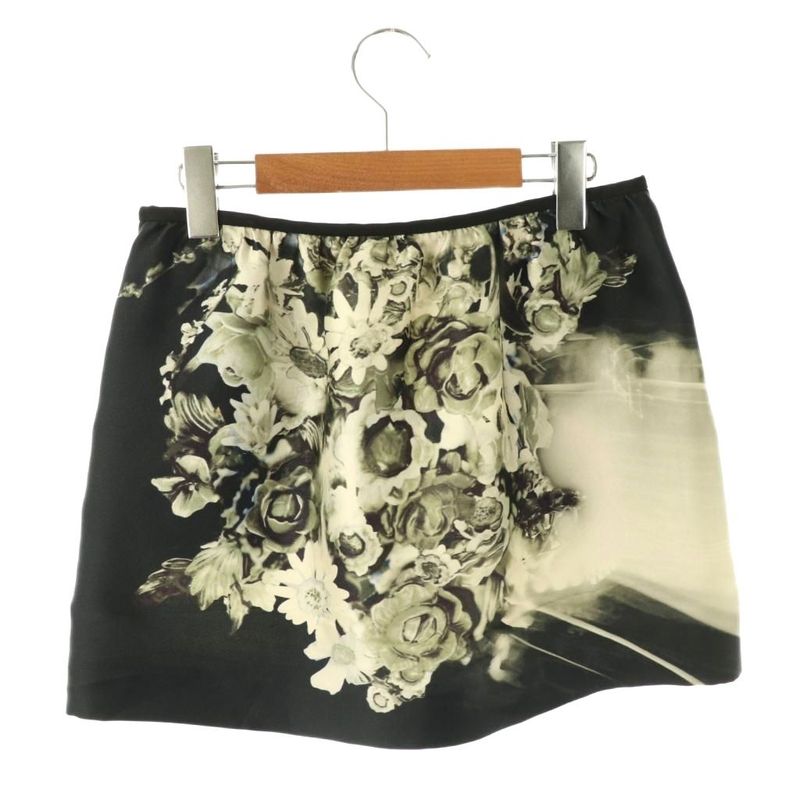 Prada 2009 Silk Miniskirt Trapeze 38 Black Khaki Ivory ES - GY57
