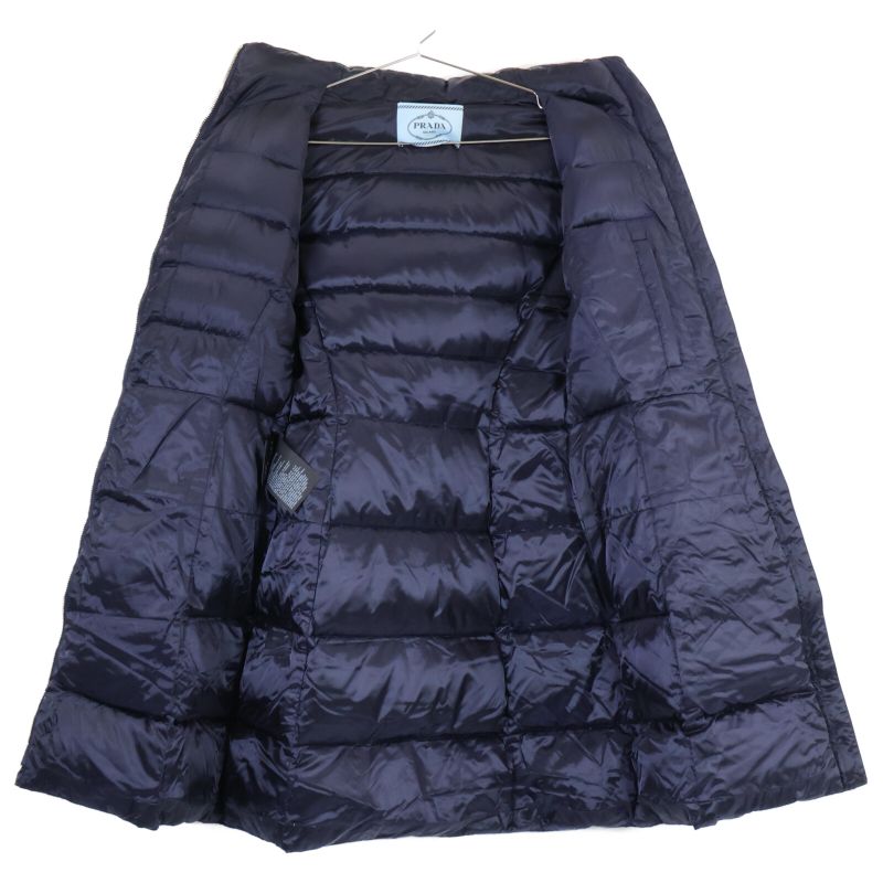 Prada29z660 Hoodie Down With Belt 42 Navy Blue Long Coat