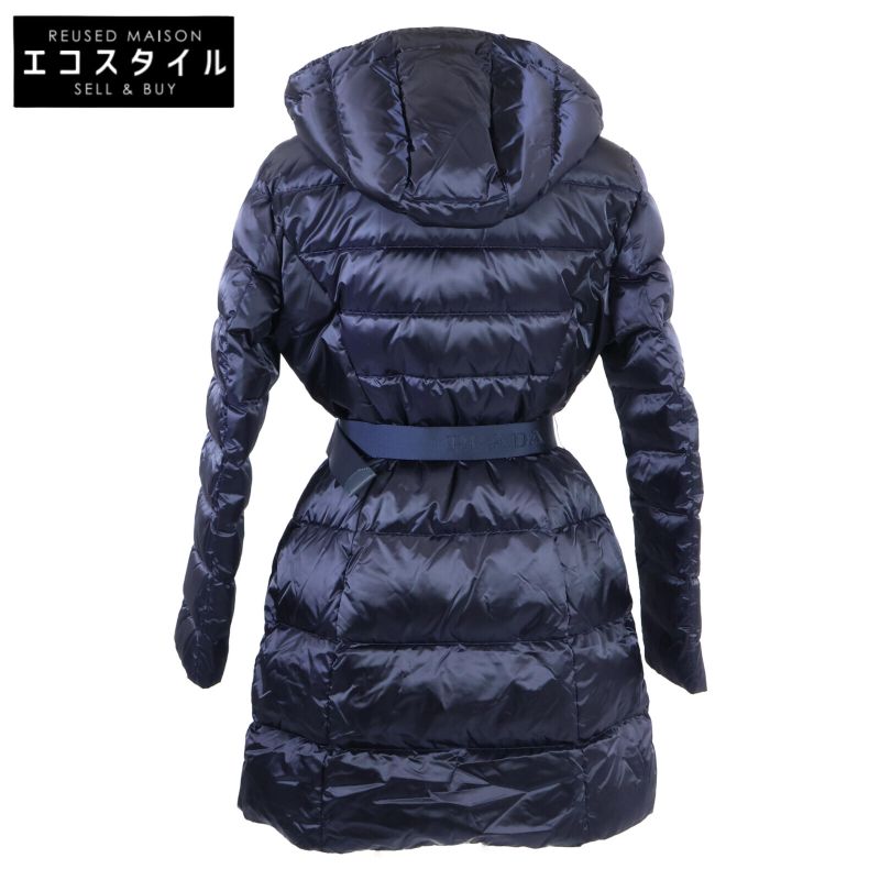 Prada29z660 Hoodie Down With Belt 42 Navy Blue Long Coat