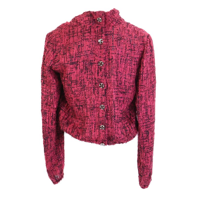 Chanel 22AW P73159v64621 Tweed Silk Bow Tie Back Button Blouse 36