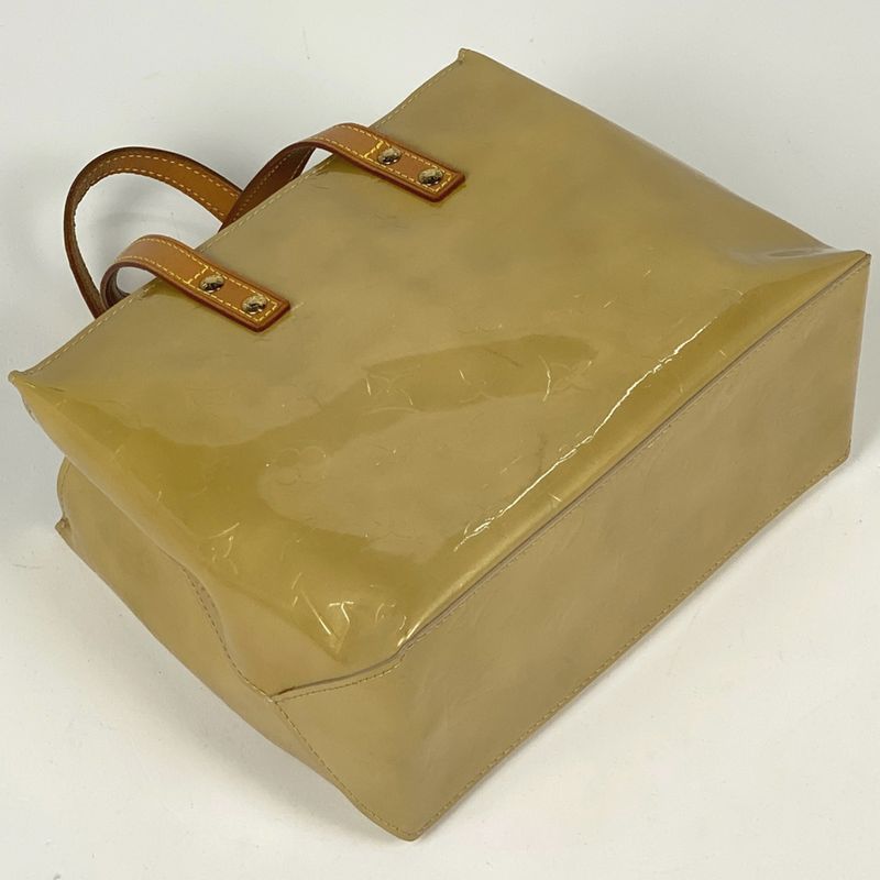 Louis Vuitton Reed PM Tote Bag Enamel Patent Handbag Monogram Vernis Beige