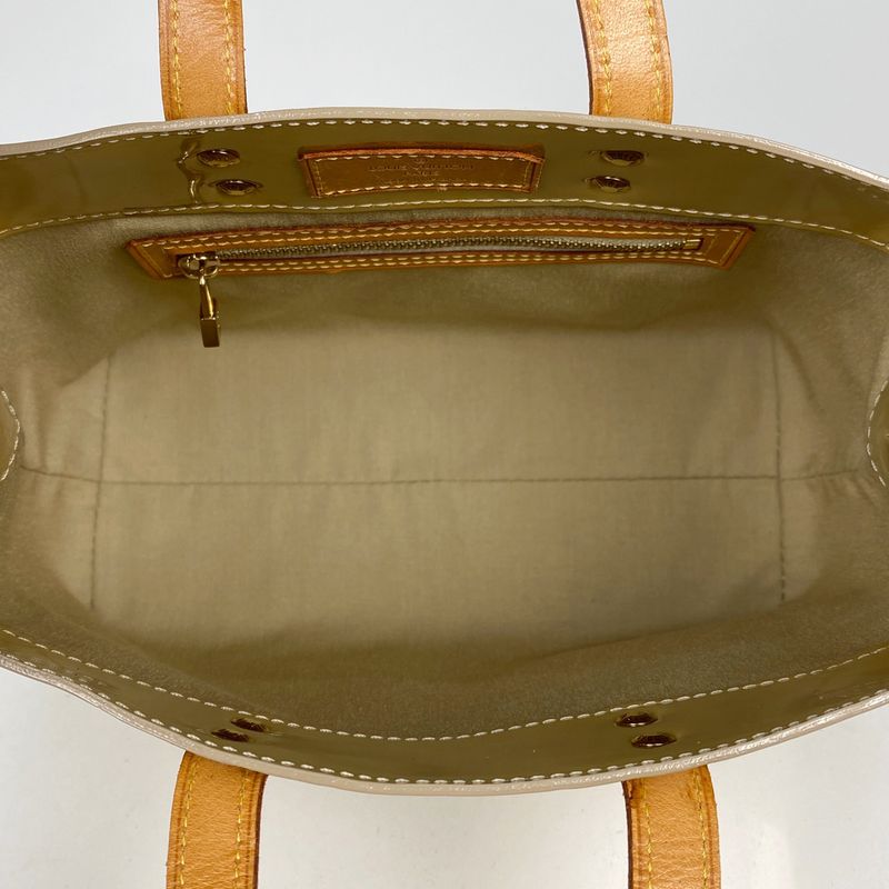 Louis Vuitton Reed PM Tote Bag Enamel Patent Handbag Monogram Vernis Beige