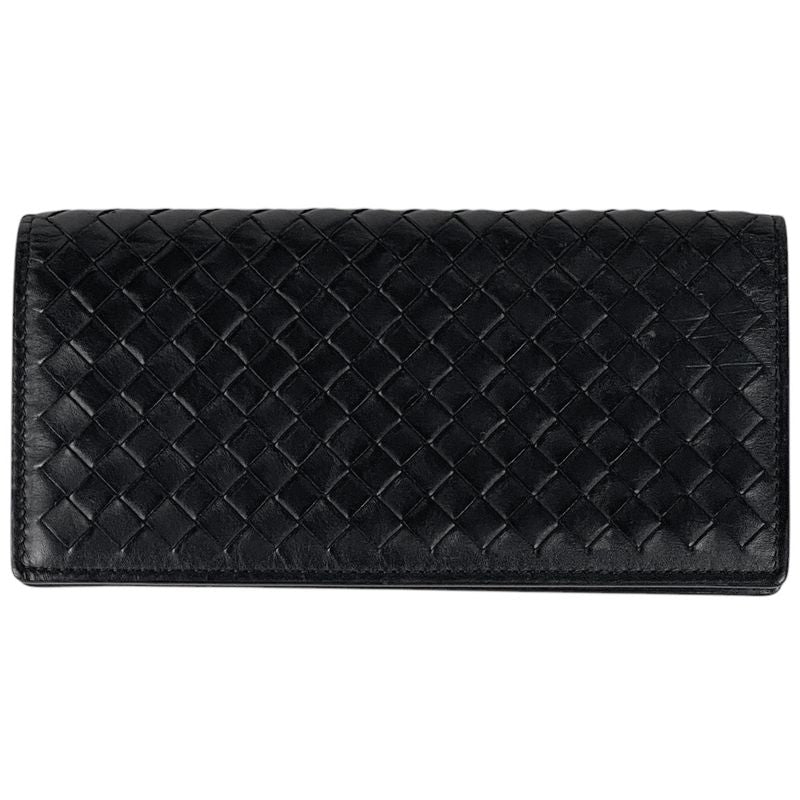Bottega Veneta Intrecciato Fold Long Wallet Leather Black Men's