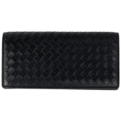 Bottega Veneta Intrecciato Fold Long Wallet Leather Black Men's