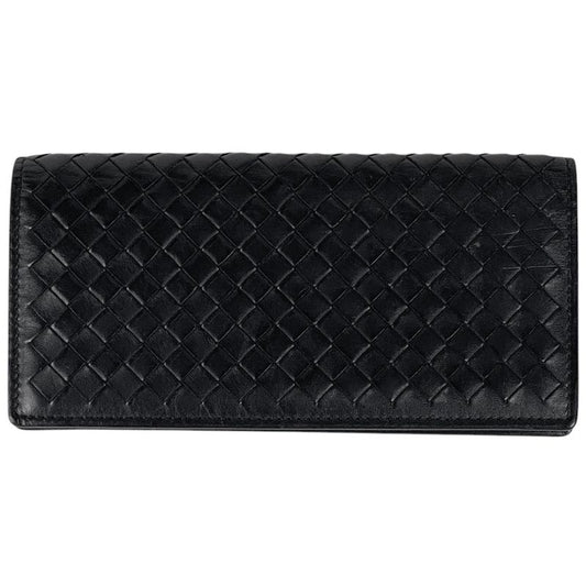 Bottega Veneta Intrecciato Fold Long Wallet Leather Black Men's
