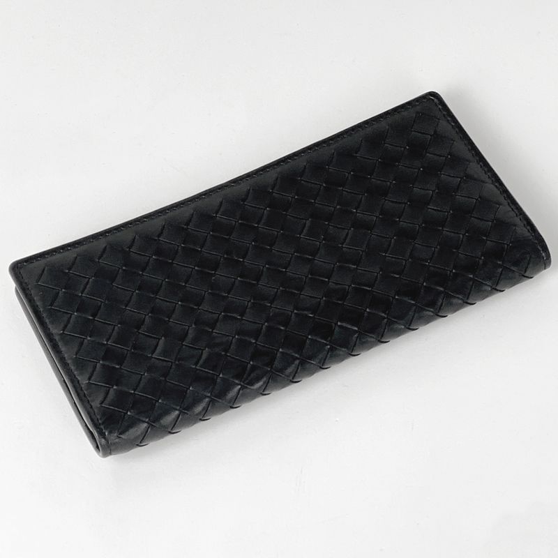 Bottega Veneta Intrecciato Fold Long Wallet Leather Black Men's