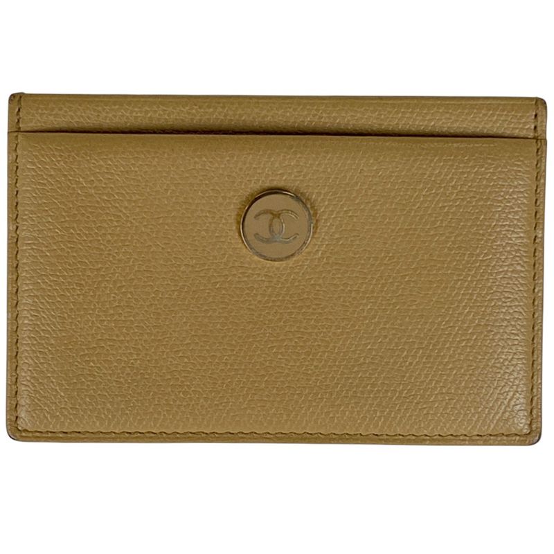 Chanel Coco Button Card Case Coco Mark Card Holder Card Case Leather Beige Women