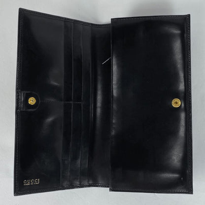 Gucci Logo Fold Long Wallet 035211718240 Men's Long Wallet Leather Black Women's
