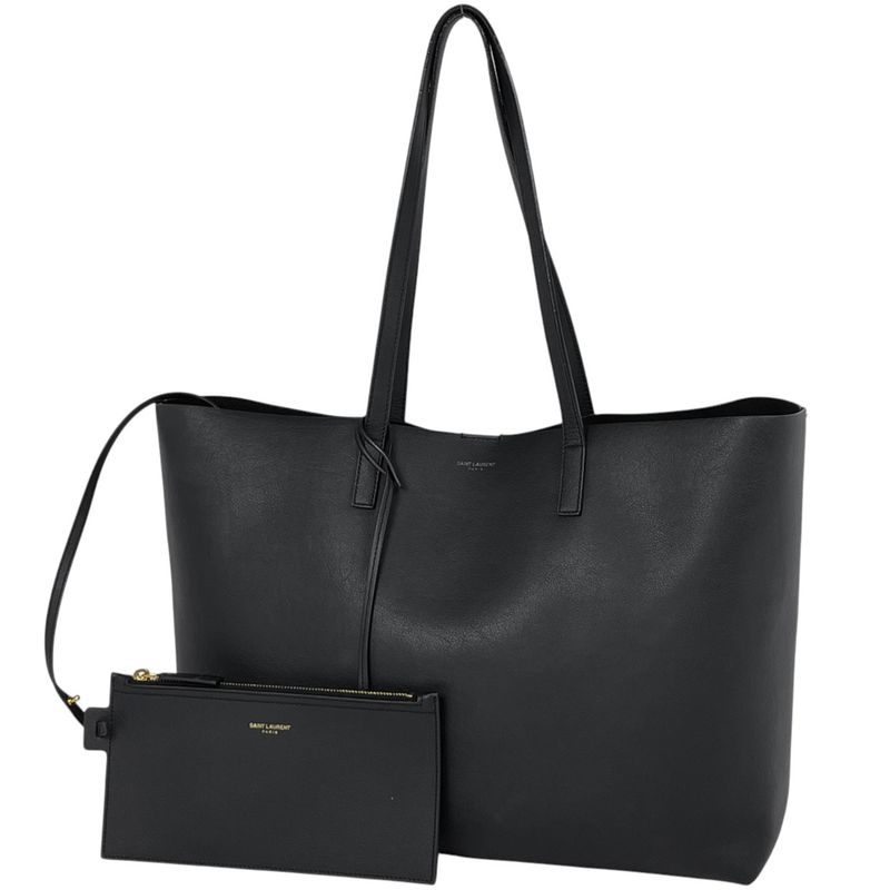 Saint Laurent Logo Tote Shoulder Bag Tote Leather Black Women