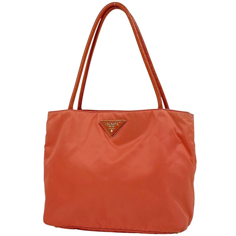 Prada Logo Plate Tote Shoulder Bag Tote Bag Tessuto Nylon Orange Br3855 Women