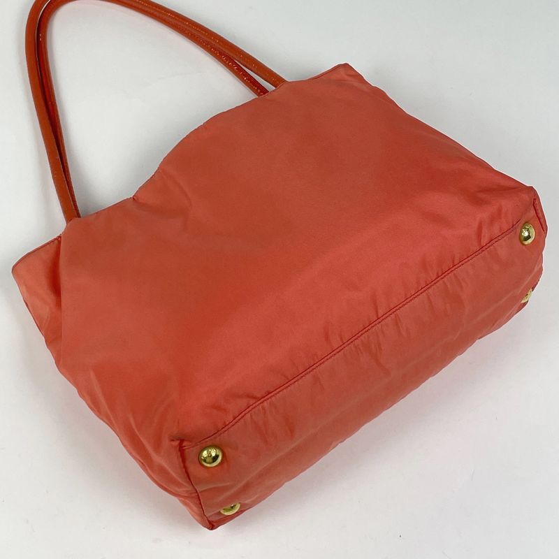 Prada Logo Plate Tote Shoulder Bag Tote Bag Tessuto Nylon Orange Br3855 Women