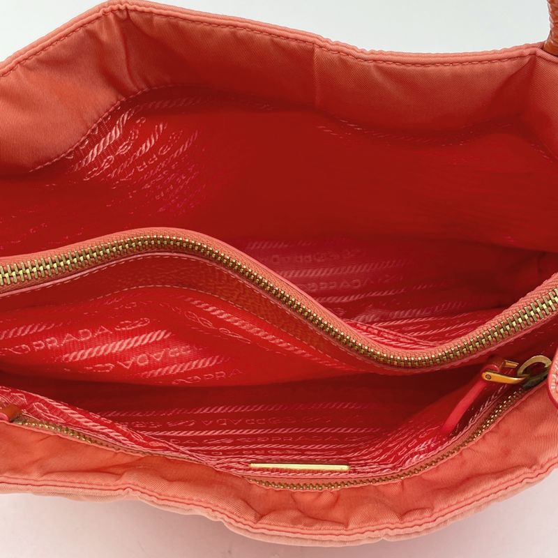 Prada Logo Plate Tote Shoulder Bag Tote Bag Tessuto Nylon Orange Br3855 Women