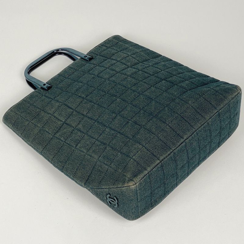 Chanel Chocobar Handbag Coco Mark Tote Handbag Denim Blue Women's