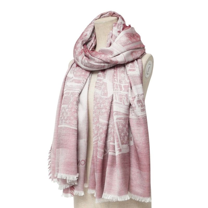 Louis Vuitton Shawl Monogram Steamer Silk And Cashmere Large Fringe Scarf