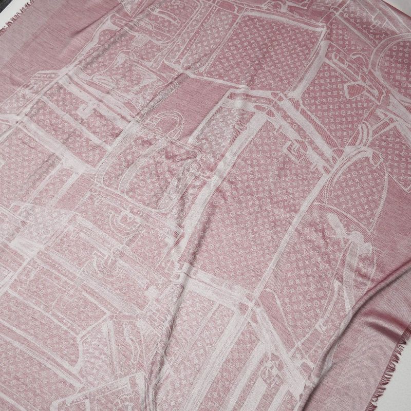 Louis Vuitton Shawl Monogram Steamer Silk And Cashmere Large Fringe Scarf