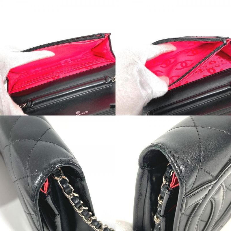 Chanel Shoulder Bag Chain Wallet A46646 Leather Black