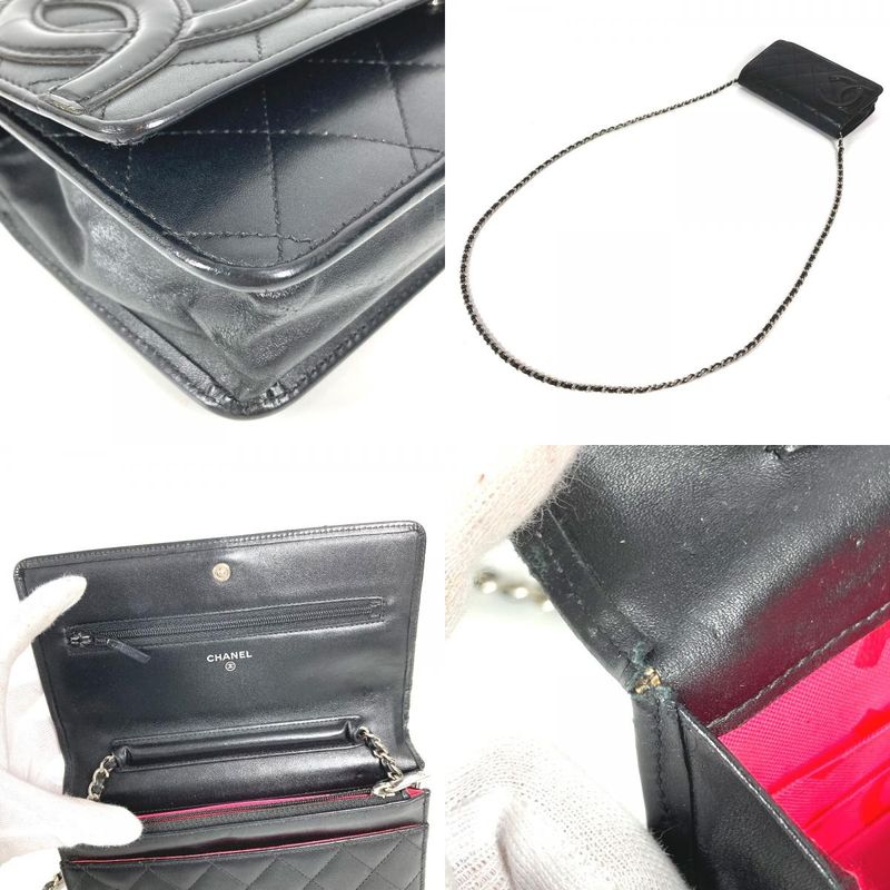 Chanel Shoulder Bag Chain Wallet A46646 Leather Black