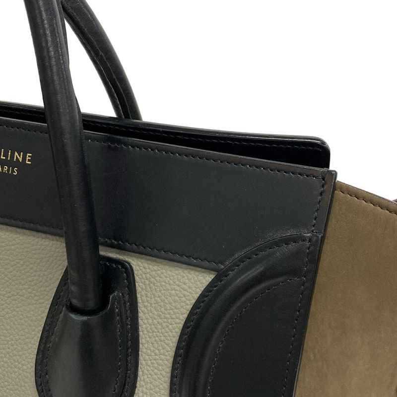 Celine Handbag Luggage Micro Shopper Gray X Khaki X Black