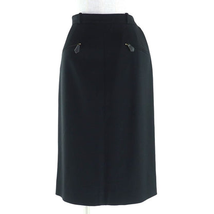 Hermes Vintage Wool H Button Long Tight Skirt Black 40 Made In France Genuine