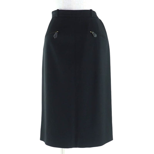 Hermes Vintage Wool H Button Long Tight Skirt Black 40 Made In France Genuine