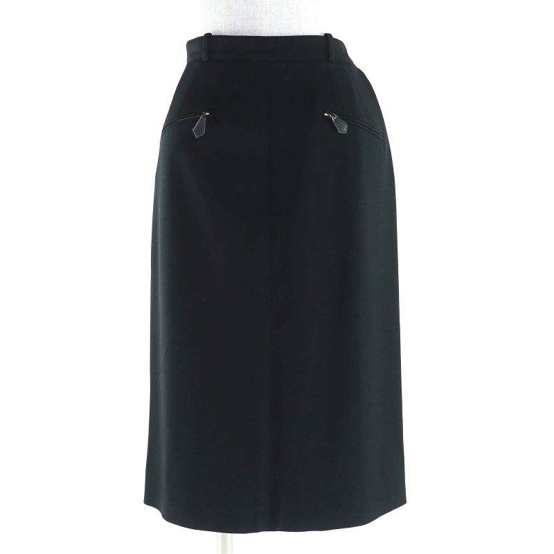 Hermes Vintage Wool H Button Long Tight Skirt Black 40 Made In France Genuine