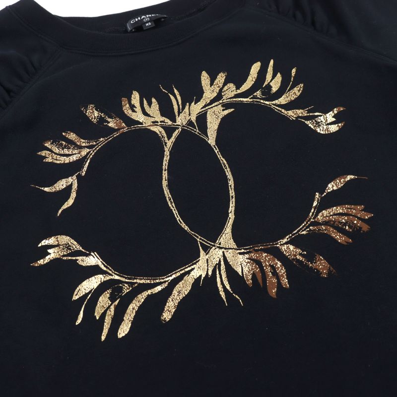 CHANEL P57840 100% Cotton Raglan Sleeve Crew Neck Sweatshirt Top With Coco Mark