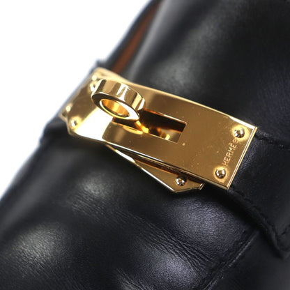 Hermes Gold Hardware Kelly Buckle Leather Shoes Loafers Black 40.5 Made In