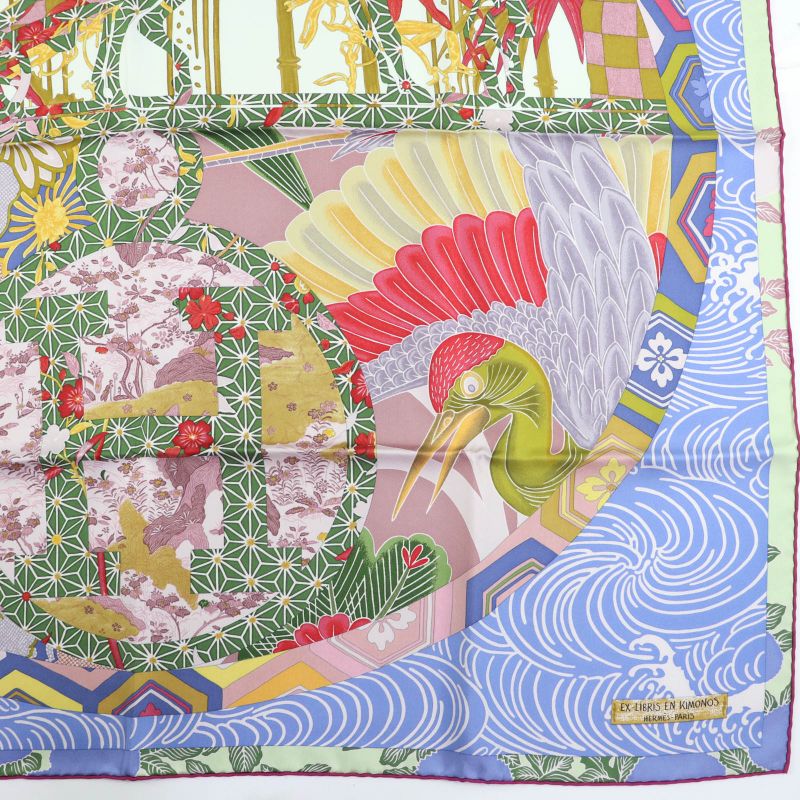 Hermes Carre 90 Ex-libris EN Kimonos Ex-libris Silk Lavande/tilleul/vieux ROSE