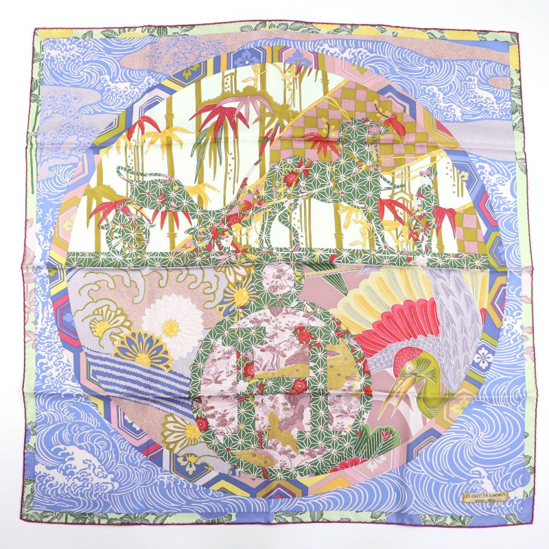 Hermes Carre 90 Ex-libris EN Kimonos Ex-libris Silk Lavande/tilleul/vieux ROSE