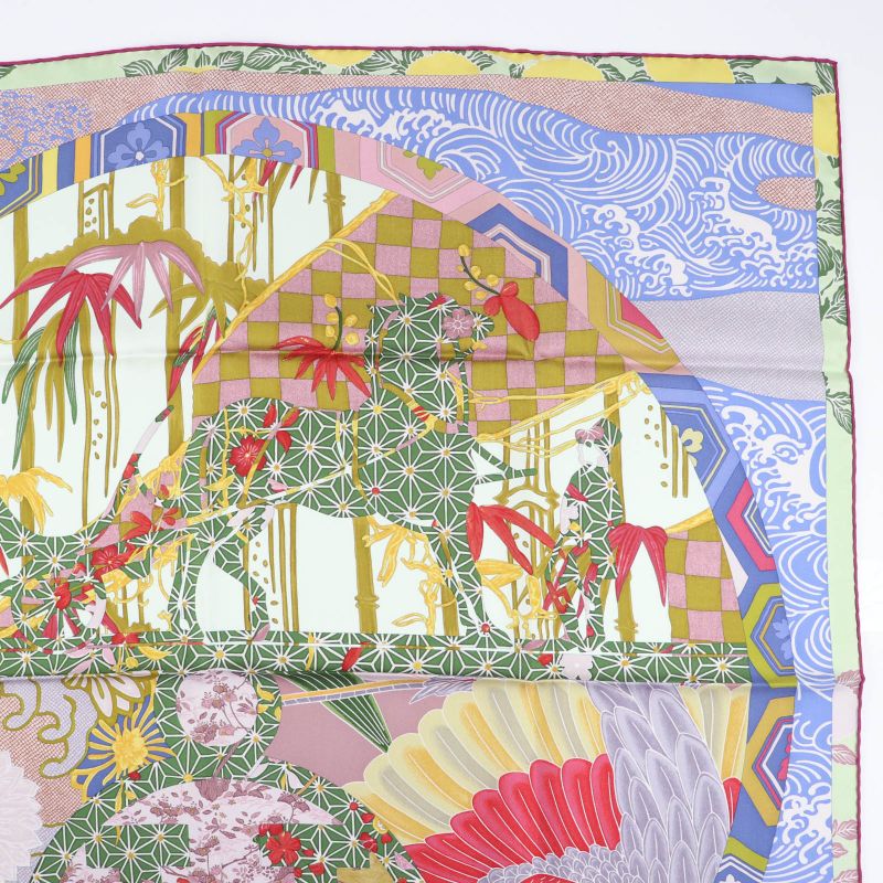 Hermes Carre 90 Ex-libris EN Kimonos Ex-libris Silk Lavande/tilleul/vieux ROSE