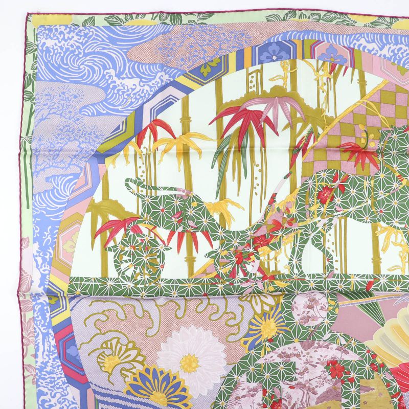 Hermes Carre 90 Ex-libris EN Kimonos Ex-libris Silk Lavande/tilleul/vieux ROSE