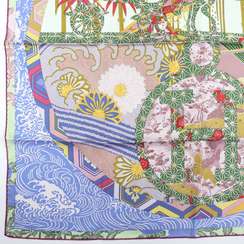 Hermes Carre 90 Ex-libris EN Kimonos Ex-libris Silk Lavande/tilleul/vieux ROSE
