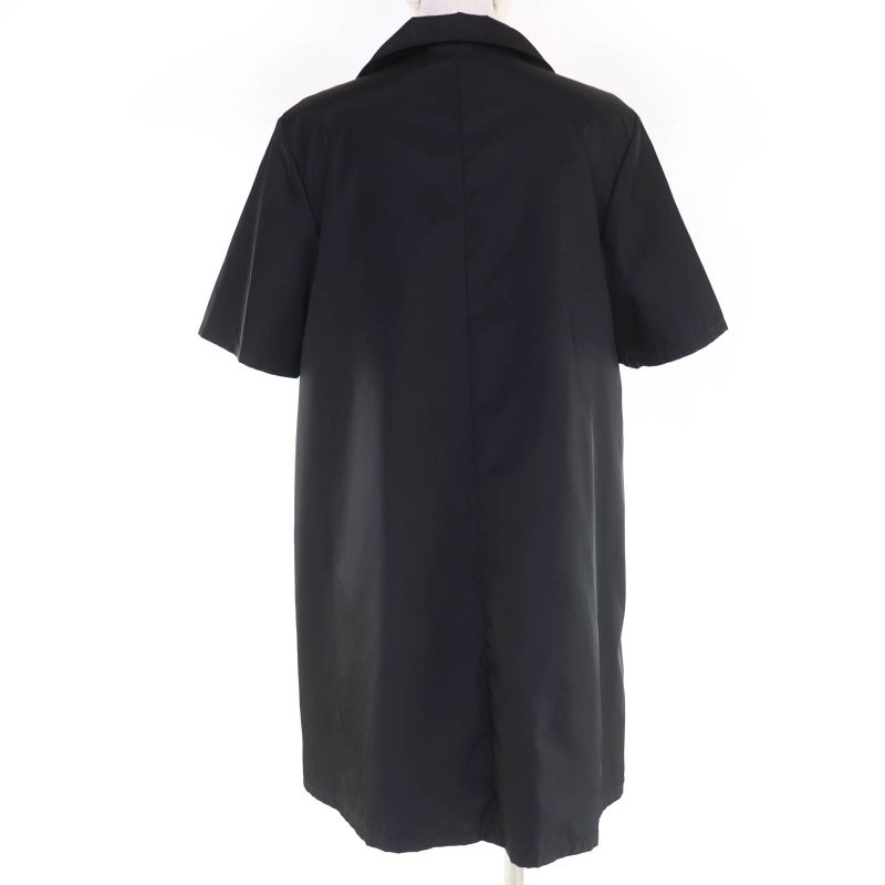 Prada 230619 Re-nylon Triangle Logo Plate Short Sleeve Shirt Dress Black 40