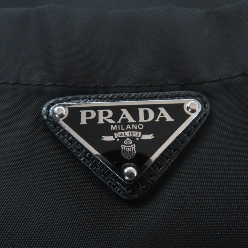 Prada 230619 Re-nylon Triangle Logo Plate Short Sleeve Shirt Dress Black 40