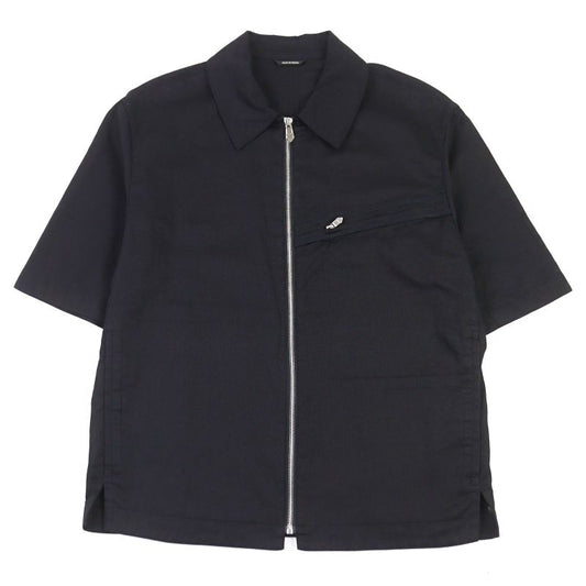 Hermes 100% Cotton Short Sleeve Shirt Jacket With Logo Zip Pocket Black 46 Made