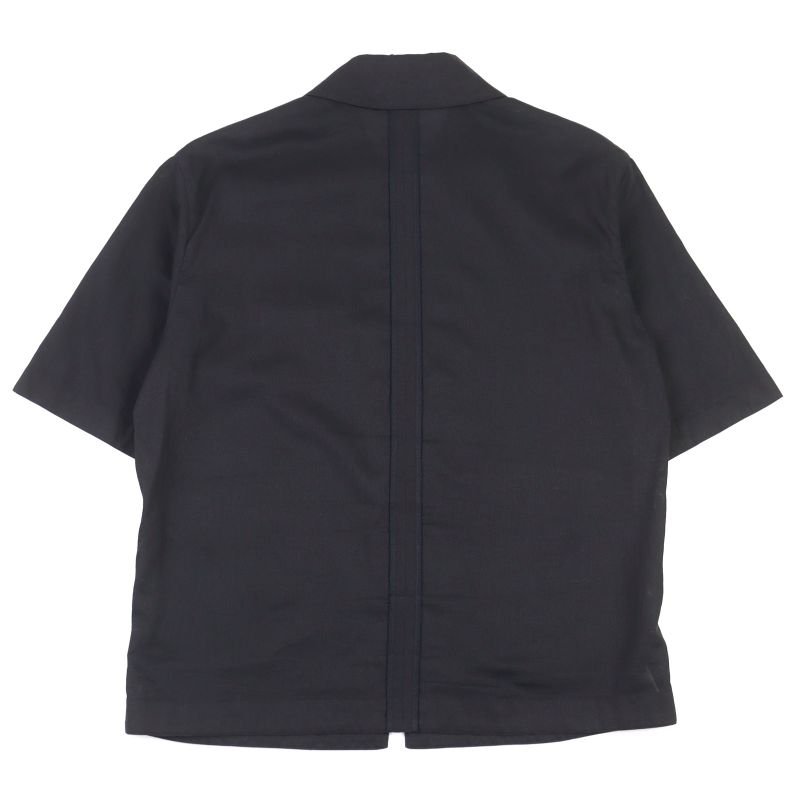 Hermes 100% Cotton Short Sleeve Shirt Jacket With Logo Zip Pocket Black 46 Made