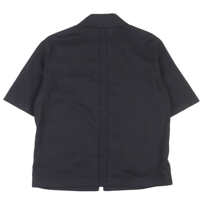 Hermes 100% Cotton Short Sleeve Shirt Jacket With Logo Zip Pocket Black 46 Made