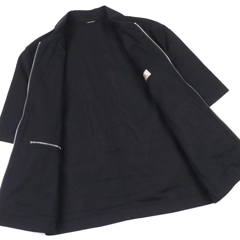 Hermes 100% Cotton Short Sleeve Shirt Jacket With Logo Zip Pocket Black 46 Made