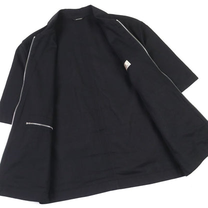 Hermes 100% Cotton Short Sleeve Shirt Jacket With Logo Zip Pocket Black 46 Made