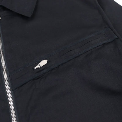 Hermes 100% Cotton Short Sleeve Shirt Jacket With Logo Zip Pocket Black 46 Made